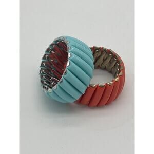 Bergere Marked Lot of 2 Lucite Cuff Stretch Blue Orange Bracelet Expandable